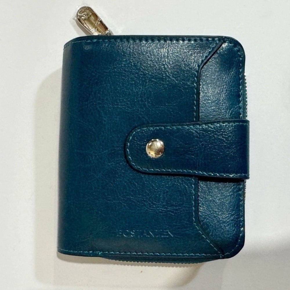 Bostanten Wallet Leather Lnna RFID Coin Purse Peacock Blue Zip Snap Timeless